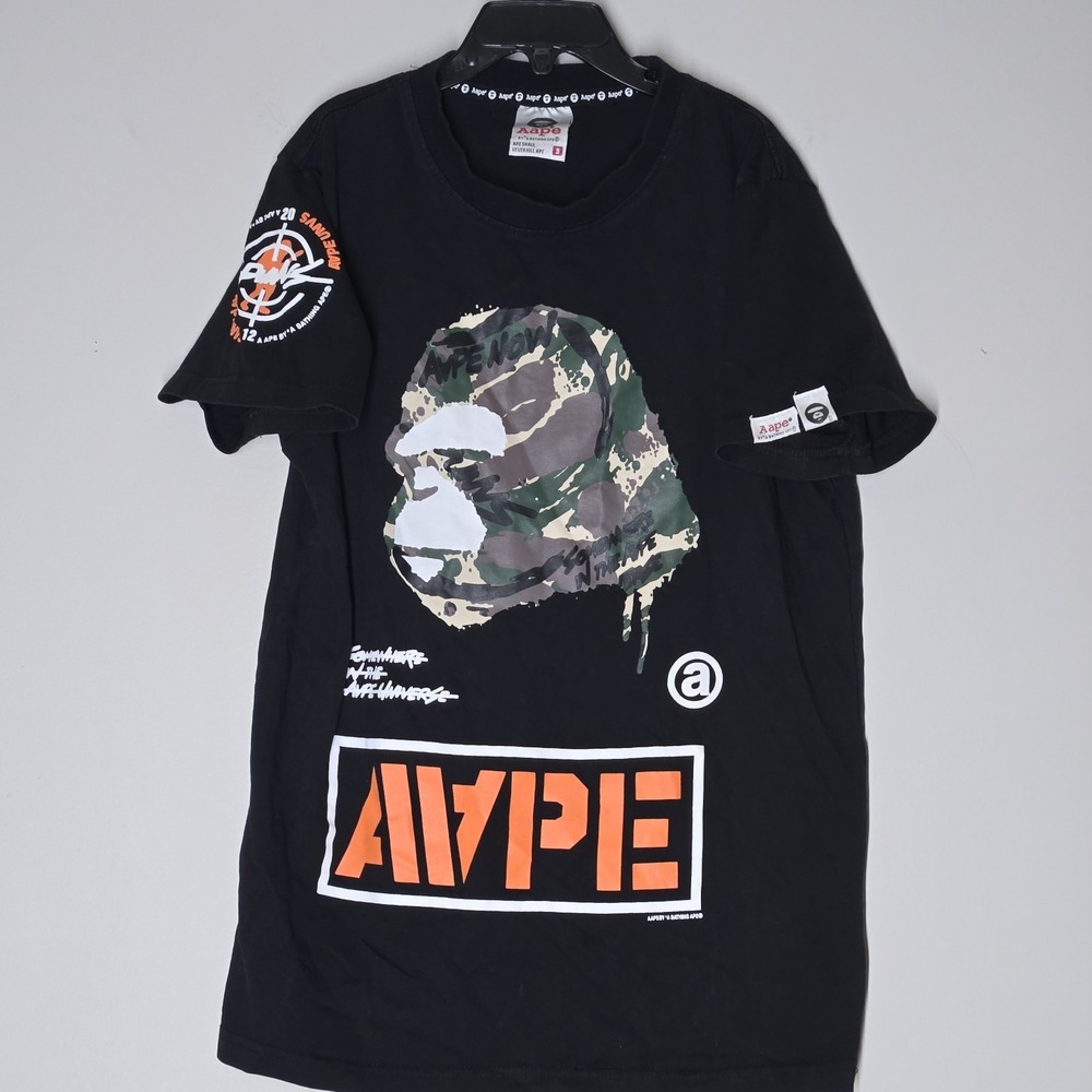 AAPE A Bathing Ape T Shirt Authentic Boys Size L / Mens XS Double Sided Black